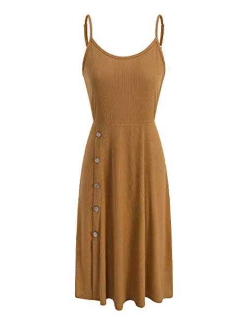 STYLEWORD Women's Button Side Spaghetti Strap Summer Dress Round Neck Midi Casual Sundress