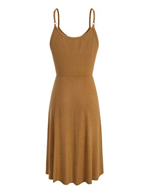 STYLEWORD Women's Button Side Spaghetti Strap Summer Dress Round Neck Midi Casual Sundress