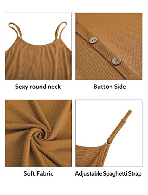 STYLEWORD Women's Button Side Spaghetti Strap Summer Dress Round Neck Midi Casual Sundress