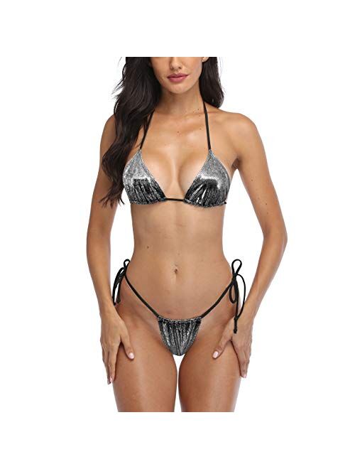 SHERRYLO Thong Tanning Bikini Swimsuit for Women Brazilian Bottom Triangle Bikinis Top Bathing Suit