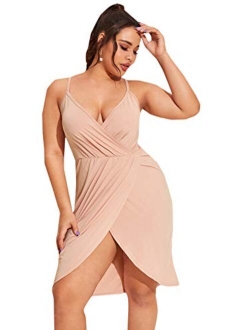 Women's Plus Size Sexy Wrap Deep V-Neck Split Summer Spaghetti Strap Sleeveless Party Mini Cami Dress