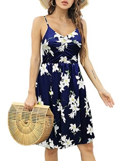 Hount Womens Casual Beach Summer Dresses A Line Spaghett Strap Sundresses Sleeveless Swing Dress with Pockets