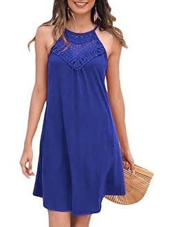 Sweetnight Womens Summer Sleeveless Halter Neck Lace Swing Tunic Tank Dress Casual Short Sundresses