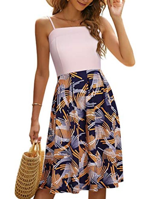 YATHON Summer Dresses for Women Casual Party Swing Dress Spaghetti Strap Sundress for Women with Pockets