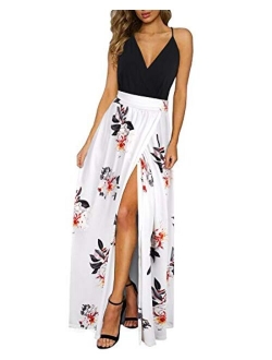 Newshows Women's Summer V Neck Spaghetti Strap Sleeveless Casual Split Long Maxi Dress