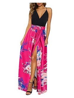 Newshows Women's Summer V Neck Spaghetti Strap Sleeveless Casual Split Long Maxi Dress