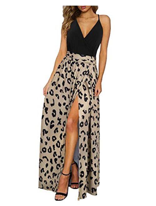 Newshows Women's Summer V Neck Spaghetti Strap Sleeveless Casual Split Long Maxi Dress