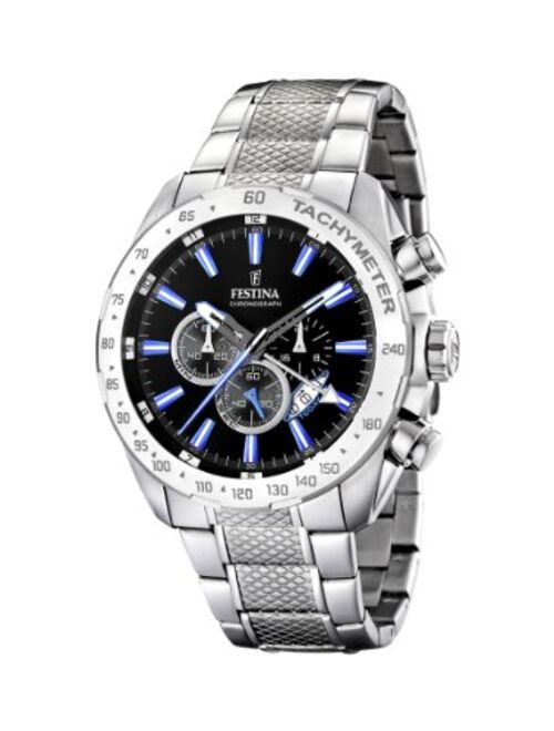 Festina Men's F16488/3 Silver Stainless-Steel Quartz Watch with Black Dial