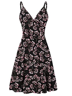 WEACZZY Women's Summer Floral Spaghetti Strap Sundress Sleeveless V-Neck Swing Casual Dresses with Pockets