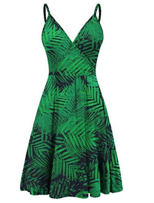 WEACZZY Women's Summer Floral Spaghetti Strap Sundress Sleeveless V-Neck Swing Casual Dresses with Pockets