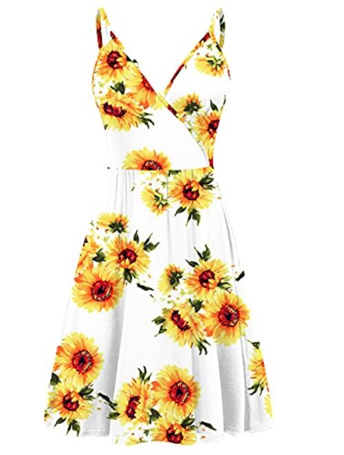 WEACZZY Women's Summer Floral Spaghetti Strap Sundress Sleeveless V-Neck Swing Casual Dresses with Pockets