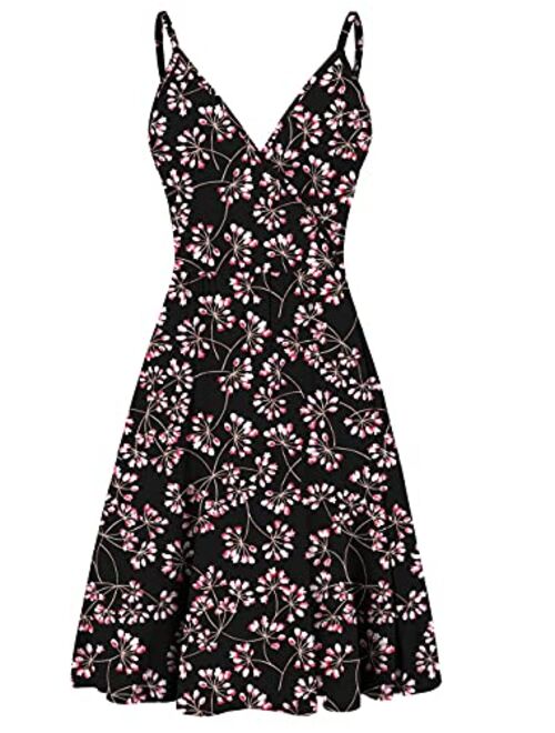 WEACZZY Women's Summer Floral Spaghetti Strap Sundress Sleeveless V-Neck Swing Casual Dresses with Pockets