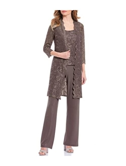 Women's 3 PCE Laced Duster Jacket Shell and Solid Pant