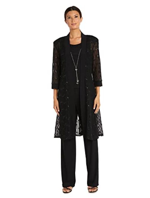 R&M Richards Women's 3 PCE Laced Duster Jacket Shell and Solid Pant