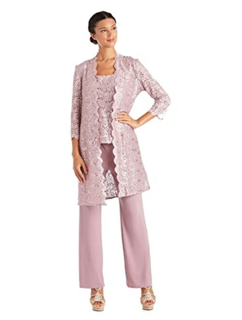 R&M Richards Women's 3 PCE Laced Duster Jacket Shell and Solid Pant