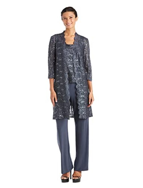 R&M Richards Women's 3 PCE Laced Duster Jacket Shell and Solid Pant