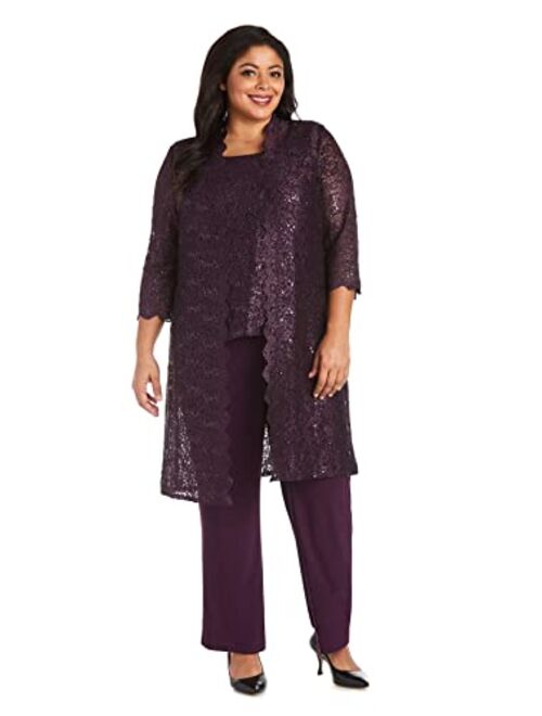 R&M Richards Women's 3 PCE Laced Duster Jacket Shell and Solid Pant