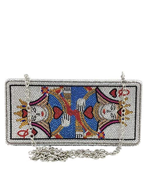 Boutique De FGG Novelty Poker Card Queen Evening Bags and Clutches for Women Crystal Clutch Bag Rhinestone Handbags Party Purse