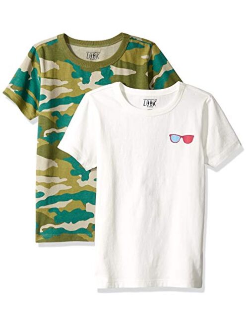 Amazon/ J. Crew Brand- LOOK by crewcuts Boys' 2-Pack Print/Solid Short Sleeve T-Shirt