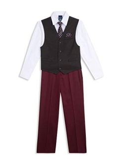 Boys' 4-Piece Set with Dress Shirt, Tie, Vest, and Pants