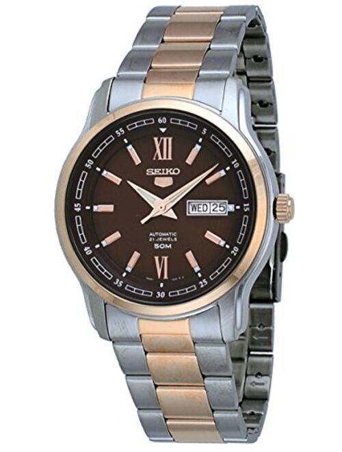 Seiko 5 SNKP18 K1 Men's Two-Tone Rose Stainless Steel Brown Dial Automatic Analog Watch