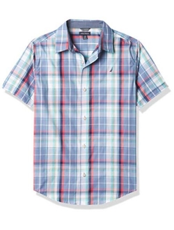 Boys' Short Sleeve Plaid Woven Button Down Tee