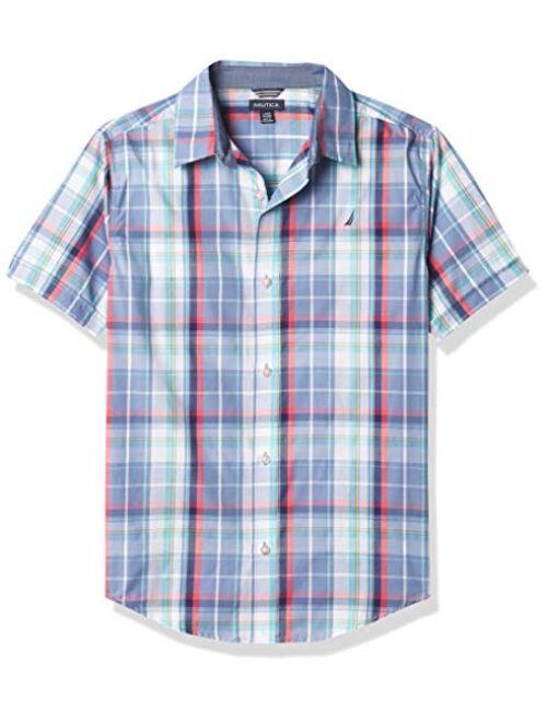 Nautica Boys' Short Sleeve Plaid Woven Button Down Tee