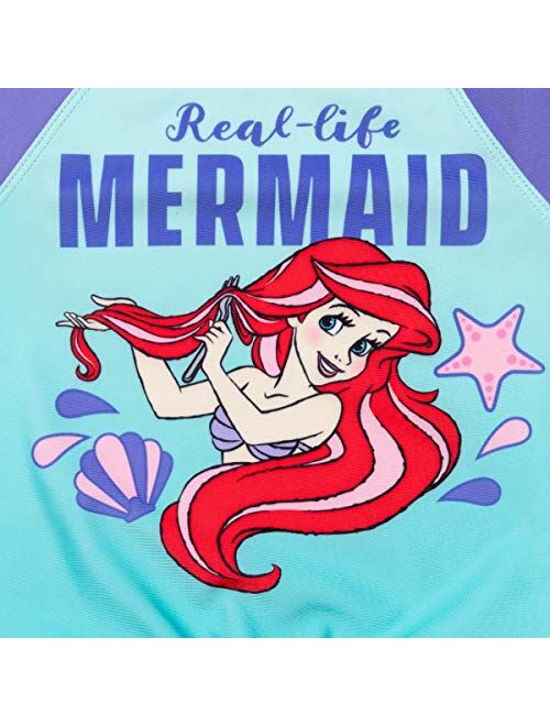 Disney Little Mermaid 5 Piece Swim Set: Rash Guard One-Piece Tankini Bottom Skirt