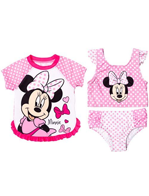 Disney Minnie Mouse Toddler Girls Ruffle 3 Piece Rash Guard Bikini Swimsuit Set