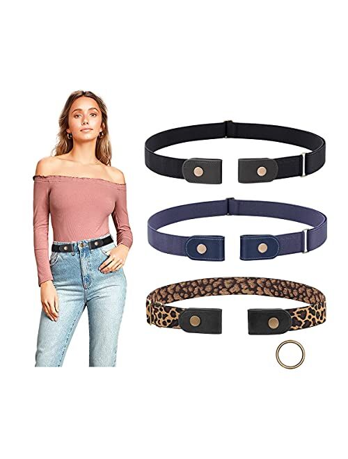 3 Pieces No Buckle Belts SUOSDEY Women Buckle Free Belt Invisible Elastic Belt for Jeans Pants