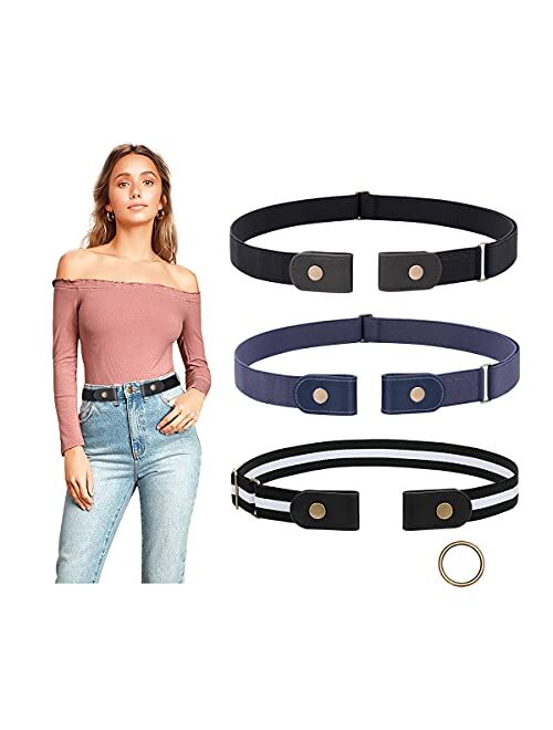 3 Pieces No Buckle Belts SUOSDEY Women Buckle Free Belt Invisible Elastic Belt for Jeans Pants