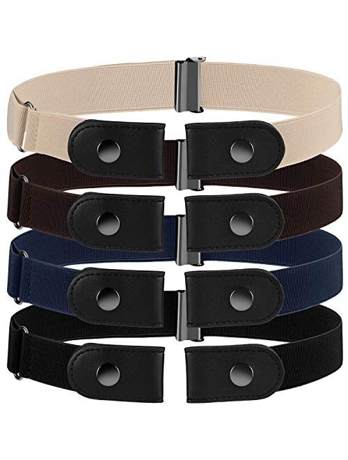 4 Pieces No Buckle Free Belt Stretch Invisible Elastic Belt with 4 Pieces Buckles for Jeans Pants