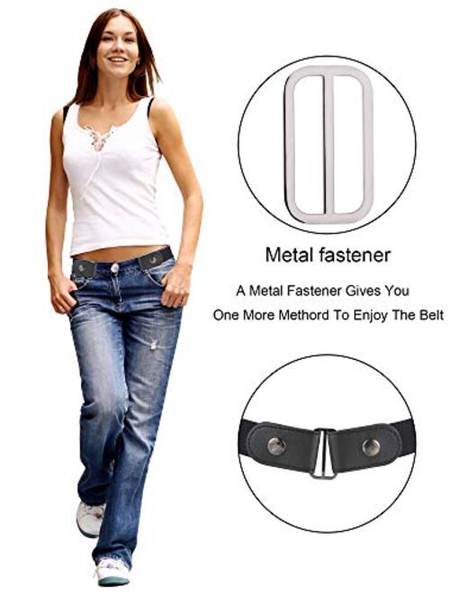 4 Pieces No Buckle Free Belt Stretch Invisible Elastic Belt with 4 Pieces Buckles for Jeans Pants