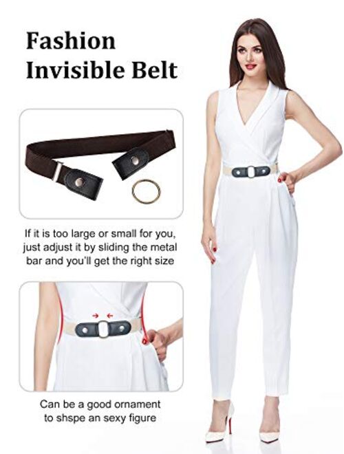 6 Pieces No Buckle Free Belt Stretch Elastic Invisible Buckless Belt for Jeans Pants