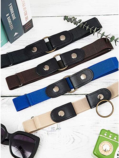 6 Pieces No Buckle Free Belt Stretch Elastic Invisible Buckless Belt for Jeans Pants