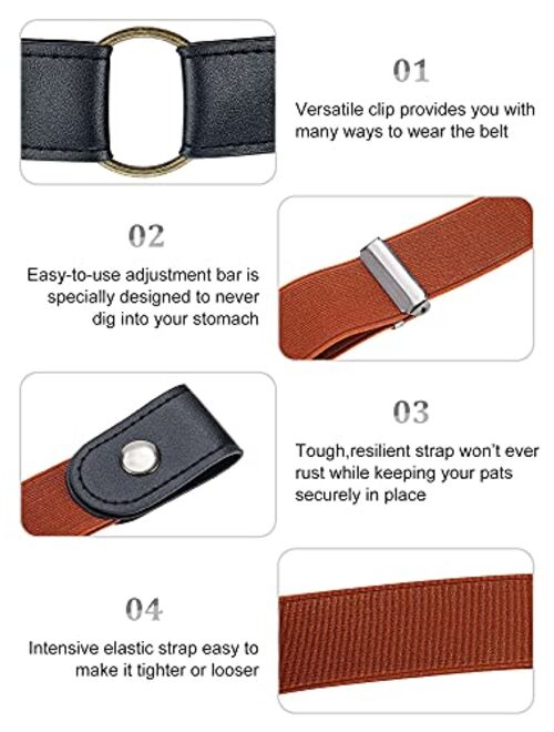 6 Pieces No Buckle Free Belt Stretch Elastic Invisible Buckless Belt for Jeans Pants