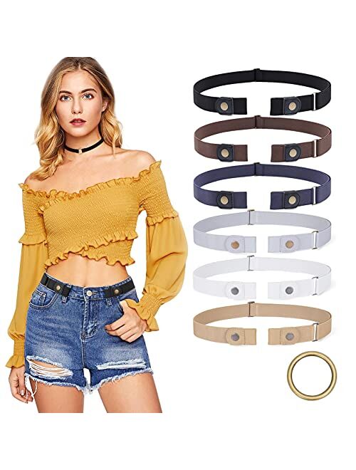 6 pieces No Buckle Stretch Belt for Women Men, Buckle Free Belt Comfortable Invisible Elastic Belts for Jeans Pants Dresses