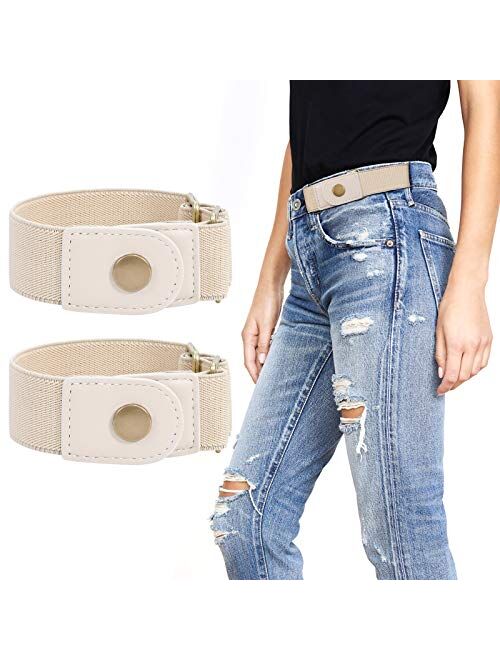 WERFORU 2 Pack No Buckle Free Elastic Belt for Women Men 2 Loop Stretch Buckle-Free Belt for Jeans Pants