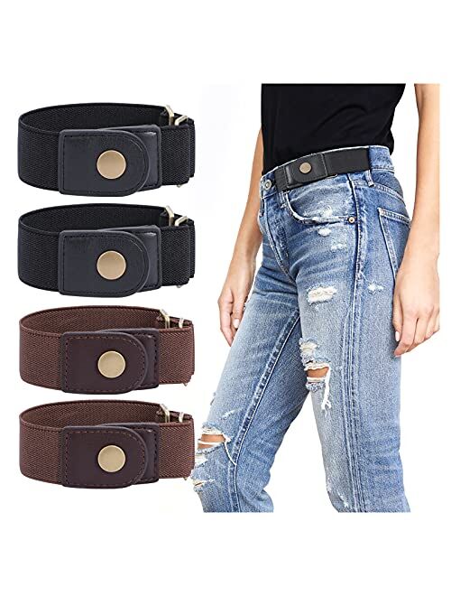 WERFORU 2 Pack No Buckle Free Elastic Belt for Women Men 2 Loop Stretch Buckle-Free Belt for Jeans Pants