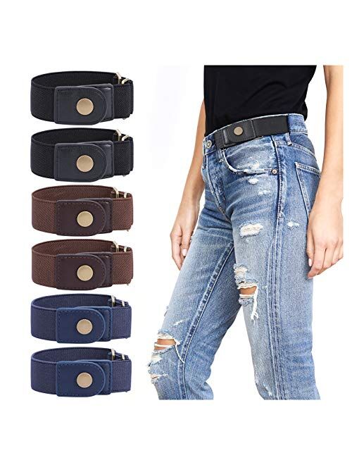 WERFORU 2 Pack No Buckle Free Elastic Belt for Women Men 2 Loop Stretch Buckle-Free Belt for Jeans Pants