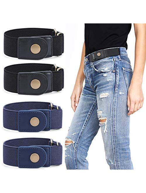 WERFORU 2 Pack No Buckle Free Elastic Belt for Women Men 2 Loop Stretch Buckle-Free Belt for Jeans Pants