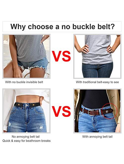 3 Pack No Buckle Stretch Women Buckle Free Belt Invisible Elastic Waist Belts for Jeans Dresses