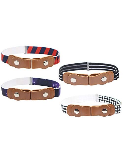 Kids No Buckle Belt (4-Pack) Designer Comfort for Boys and Girls | Elastic Stretch Fit | Supports Independent Toddlers