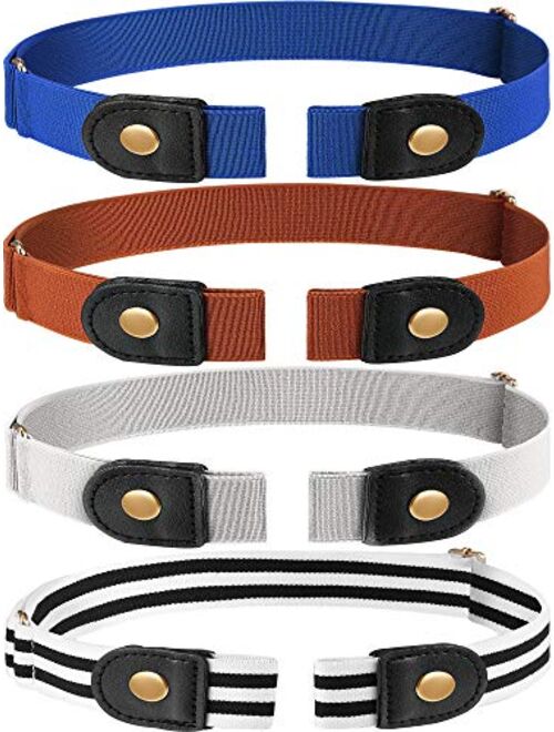 4 Pieces No Buckle Free Belt Buckless Belt Invisible Elastic Stretch Belt Unisex for Jeans Pants (Color 4)