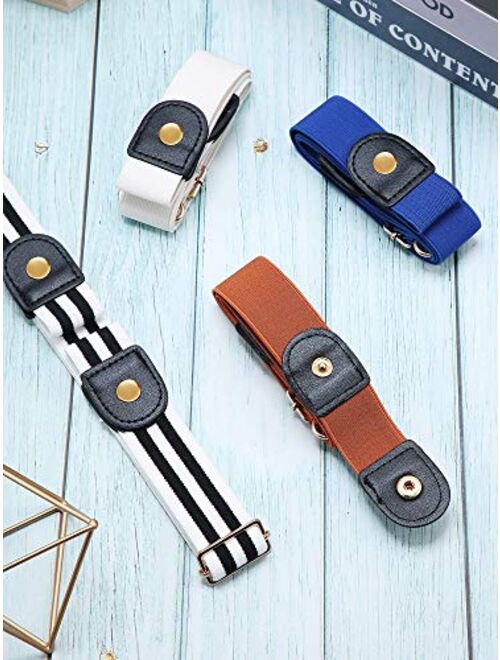 4 Pieces No Buckle Free Belt Buckless Belt Invisible Elastic Stretch Belt Unisex for Jeans Pants (Color 4)