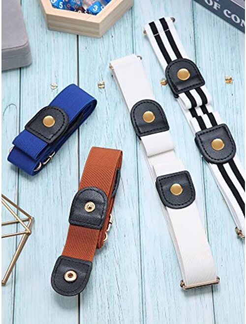 4 Pieces No Buckle Free Belt Buckless Belt Invisible Elastic Stretch Belt Unisex for Jeans Pants (Color 4)