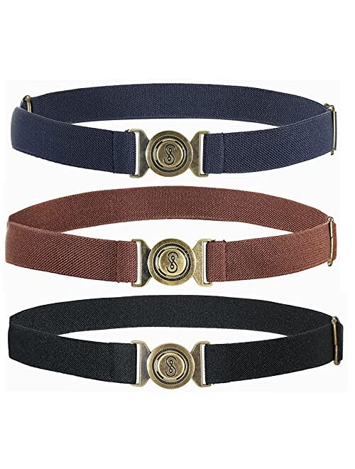 3 Pack Elastic Buckle Free Belts for Kids Adjustable Boys Girls Stretch Belt