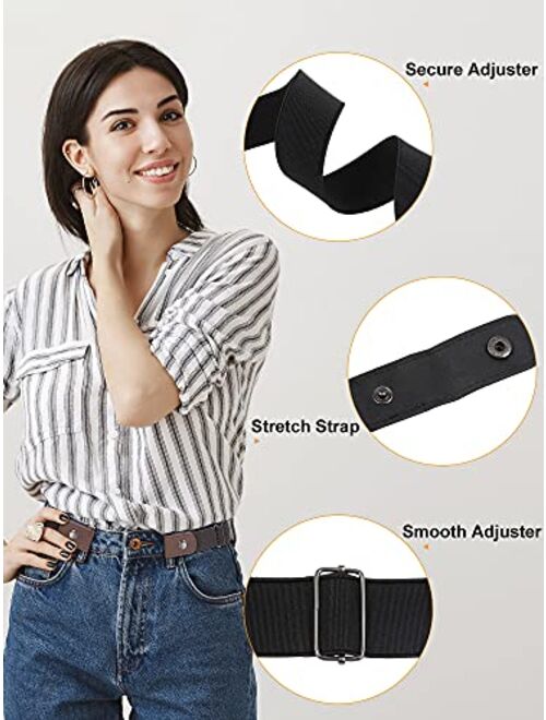 6 Pieces No Buckle Elastic Stretch Belts for Women Invisible Elastic Strap Belt with Flat Buckle Adjustable Women Belt for Jeans Pants Dresses