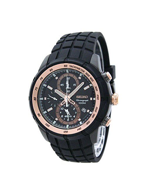 Seiko Men's Chronograph Watch SNAD88 Alarm, Date, Tachymeter, Rose Gold & Black Stainless Steel, Rubber Strap by Seiko Watches