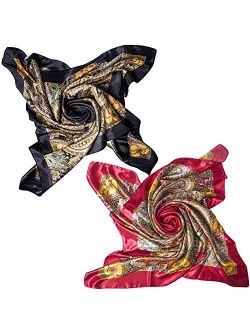 2 PCS Women's Large Satin Square Silk Feeling Hair Scarf 35 x 35 inches